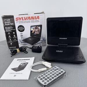 Sylvania SDVD7040B 7in Portable DVD Player Swivel Screen Remote Black Box Tested